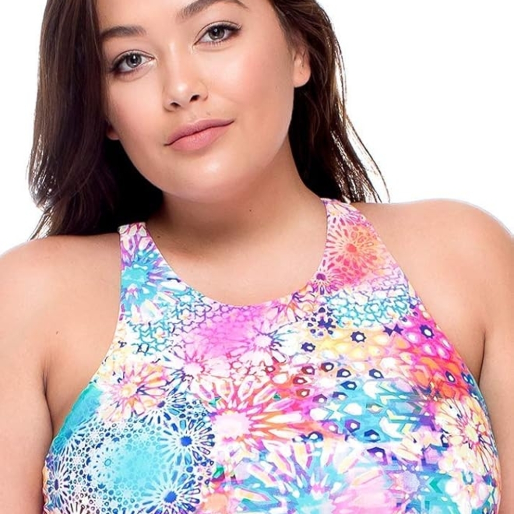 NWT Sunsets Women's Hollywood Hi-neck Whimsy Bikini Top 22DD-E